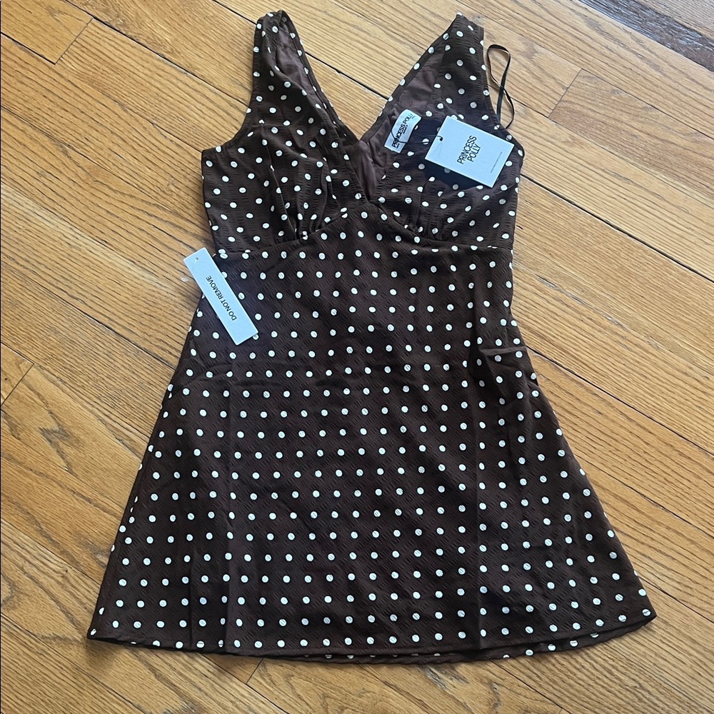 Princess Polly NWT Brown Polka Dot Nellie Mini Dress 4